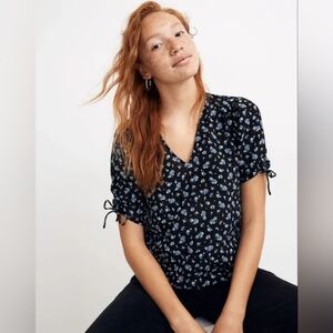 Madewell Silk Cinch-Sleeve Top in Baby's Breath Sz Xl